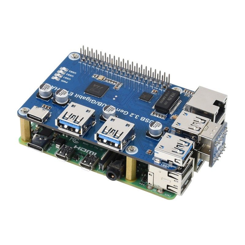 Плата розширення Raspberry Pi USB 3.2 Gen1 HUB з Gigabit Ethernet HAT (20472)