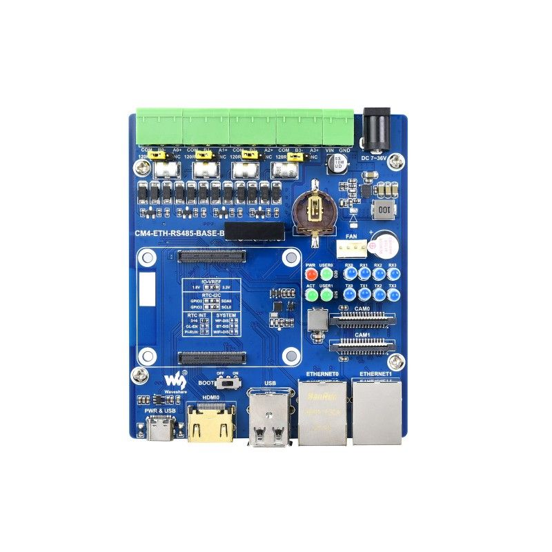 Waveshare Raspberry Pi Compute Module 4 Dual ETH Quad RS485 Base Board (B) 21666