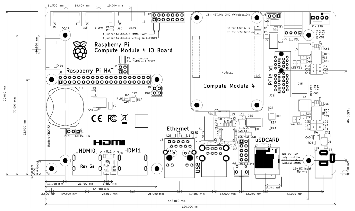 Габарити плати CM4 I/O Board