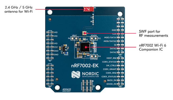 Розташування елементів на nRF7002 EK