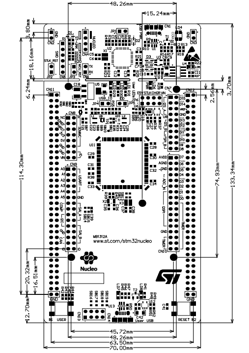 NUCLEO-L4R5ZI-P: креслення габаритів MB1312