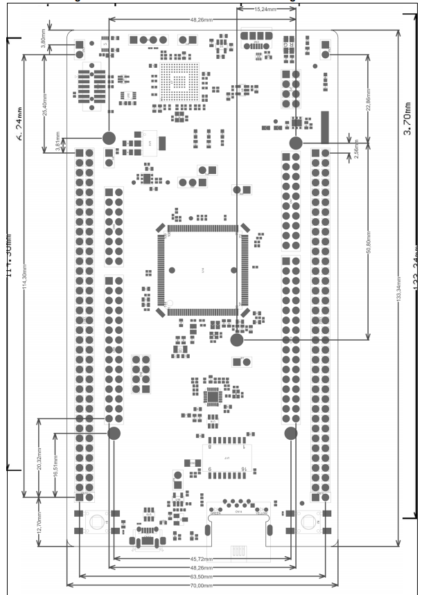Габаритні розміри STM32 Nucleo-144 NUCLEO-H755ZI-Q (MB1363) Габаритні розміри плати MB1363 NUCLEO-H755ZI-Q