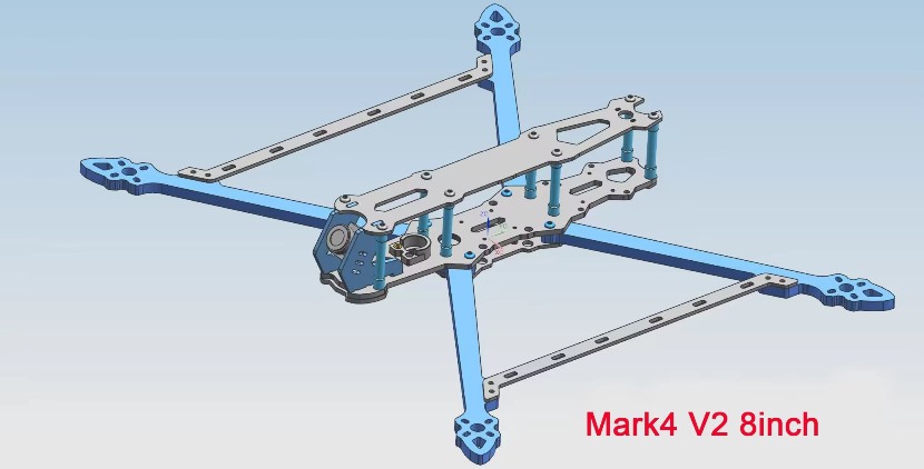Карбонова рама Readytosky Mark4 V2 8 дюймів 367mm, загальний вигляд зібраного дрона Карбонова рама Readytosky Mark4 V2 8 дюймів 367mm у зібраному вигляді, вигляд зверху