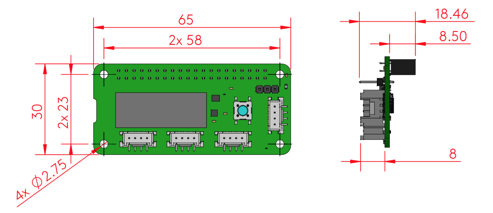 Габарити Coral Environmental Sensor Board