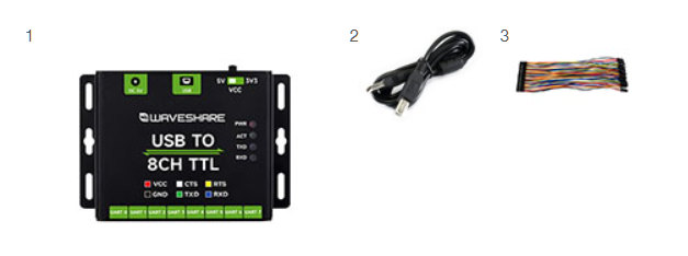 Комплект поставки адаптера USB TO 8CH TTL від Waveshare