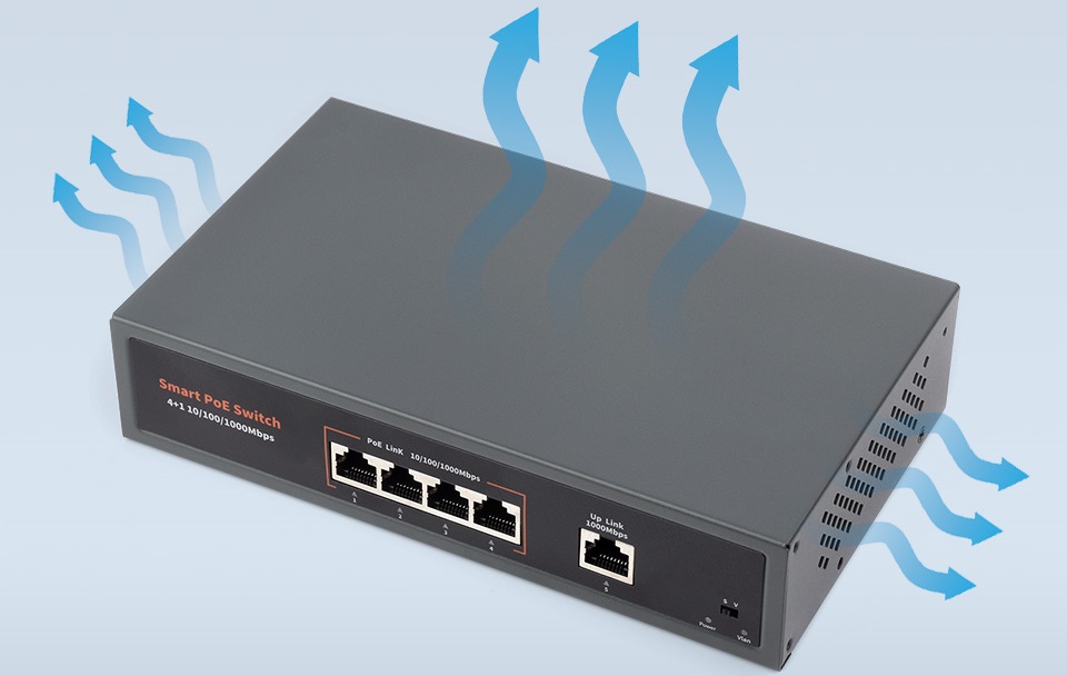 Комутатор Waveshare Gigabit-PoE-Switch-120W V129677 Комутатор Waveshare Gigabit-PoE-Switch-120W V129677 у металевому корпусі