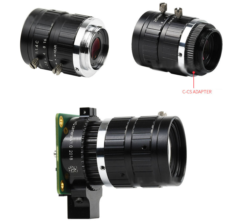Об'єктив 25мм Raspberry PI Telephoto Lens з C-CS-адаптером на камері високої якості Raspberry Pi