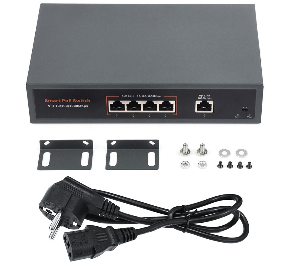 Комплект поставки Gigabit-PoE-Switch-120W Комплект поставки комутатора Gigabit-PoE-Switch-120W від Waveshare