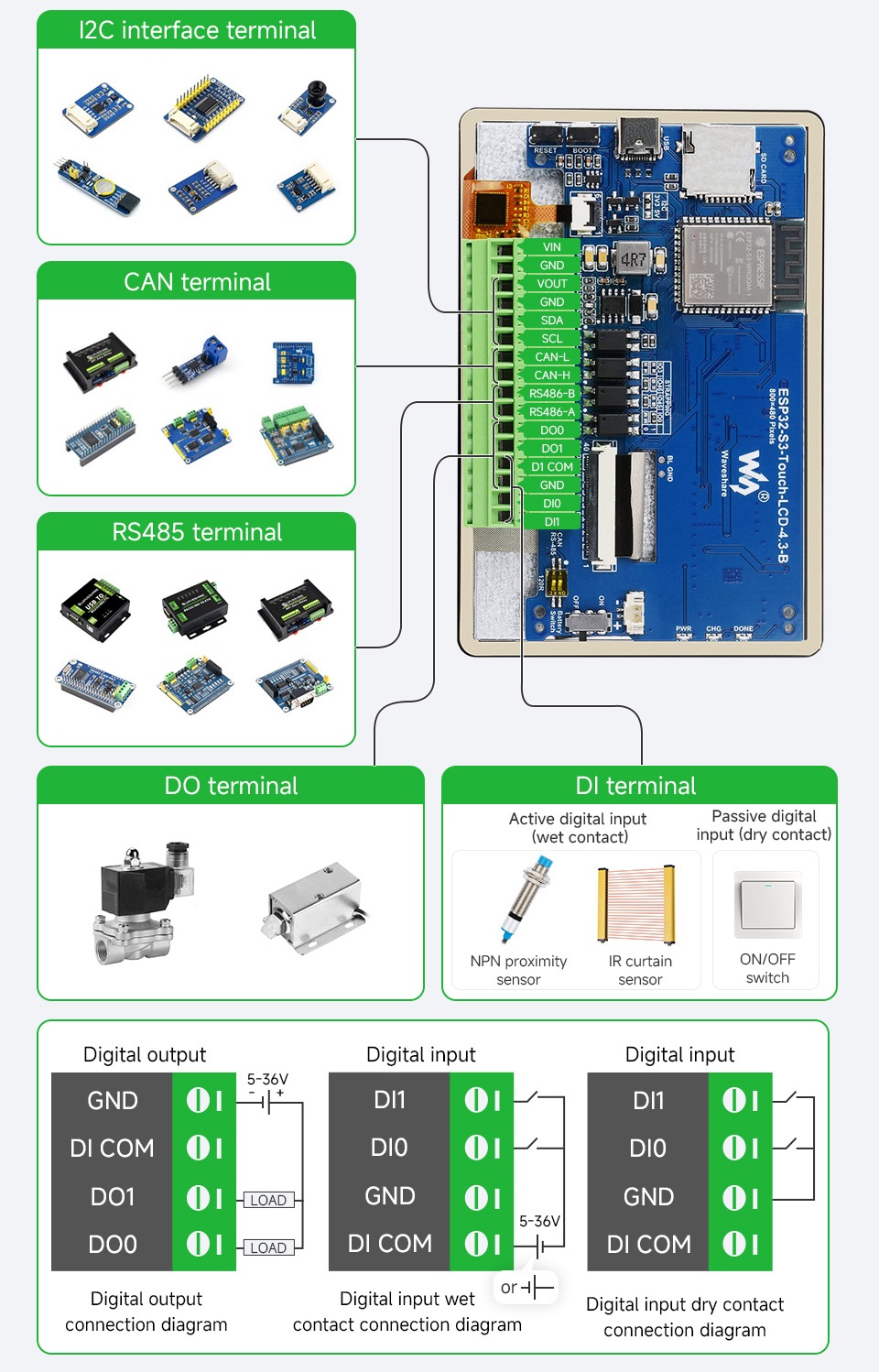 Схема підключення периферії до ESP32-S3 Touch LCD 4.3 Type B