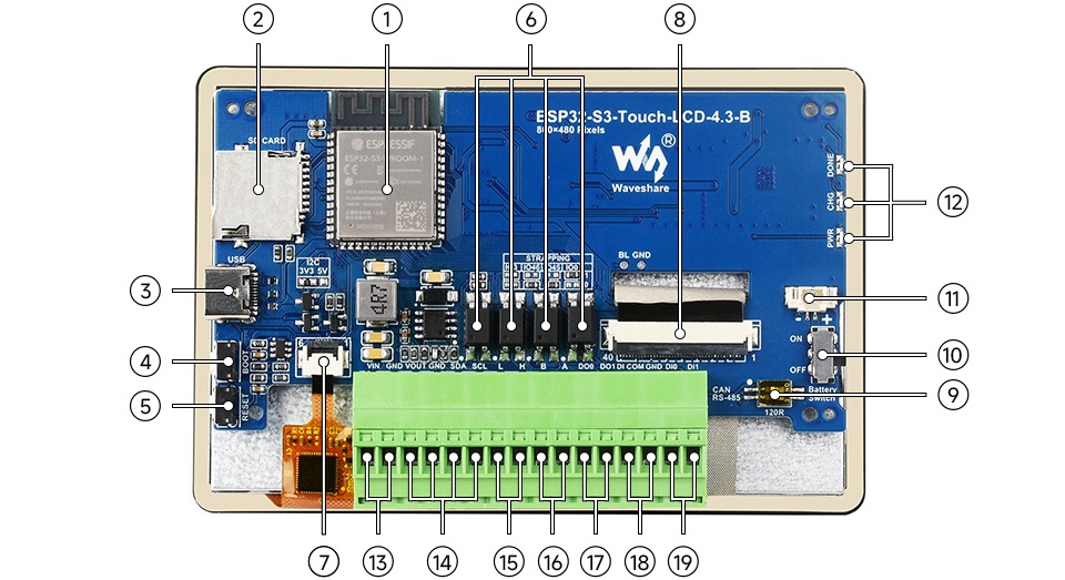Позначення елементів на ESP32-S3 4.3