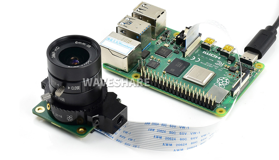 Об'єктив 6 мм, встановлений на камеру високої якості Raspberry Pi