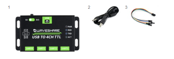 Комплект поставки адаптера Waveshare USB TO 4CH TTL