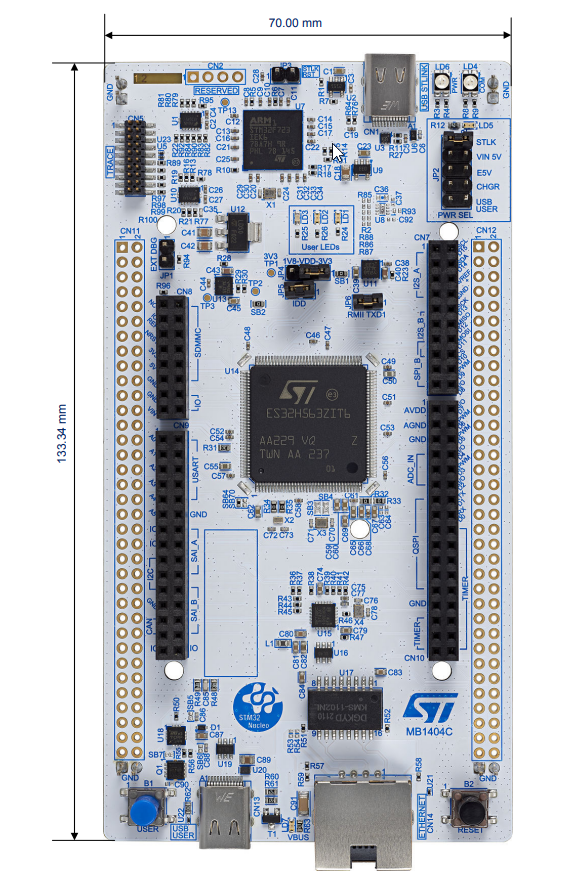NUCLEO-H563ZI – габаритні розміри плати NUCLEO-H563ZI – габаритні розміри плати