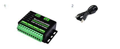 Комплект поставки адаптера USB TO 4CH RS485 з USB-кабелем