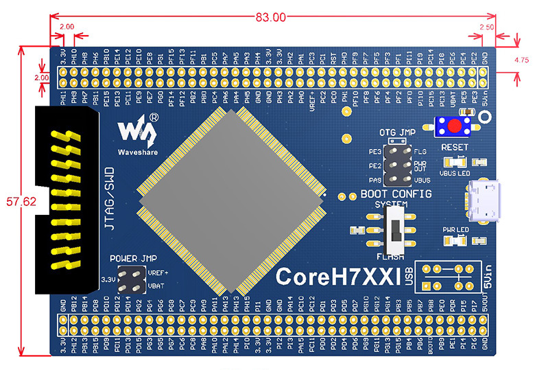 STM32H743 Core Board — габарити