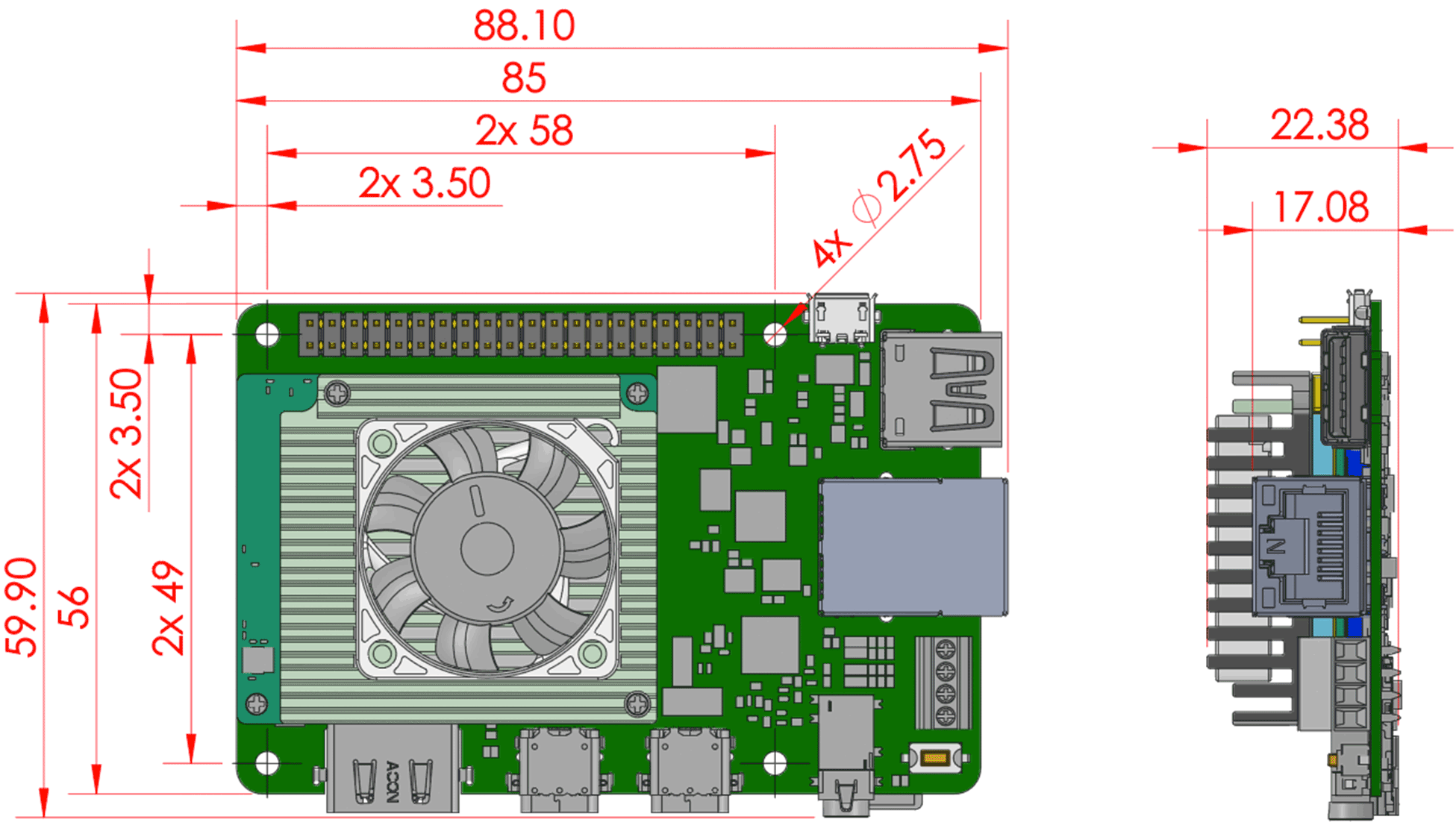 Схема розмірів Coral Dev Board