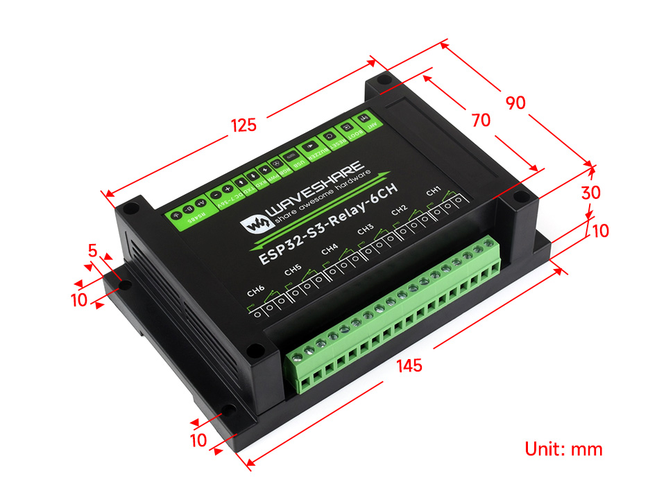 Габаритні розміри корпуса ESP32-S3 Relay 6CH