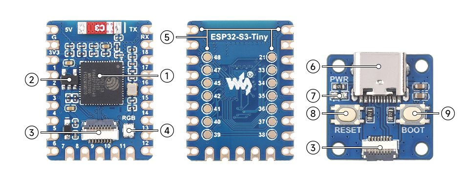 Позначення елементів ESP32-S3 Tiny