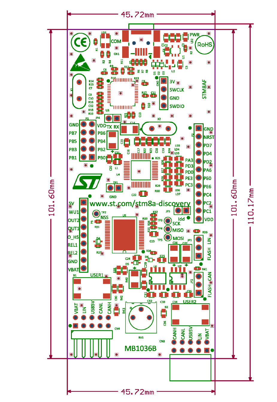 STM8A-DISCOVERY STM8AF — габарити