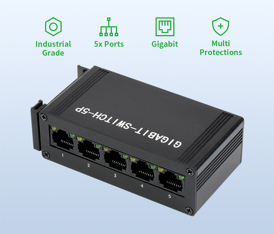 Gigabit-Switch-5P 22496 — промисловий гігабітний комутатор Waveshare