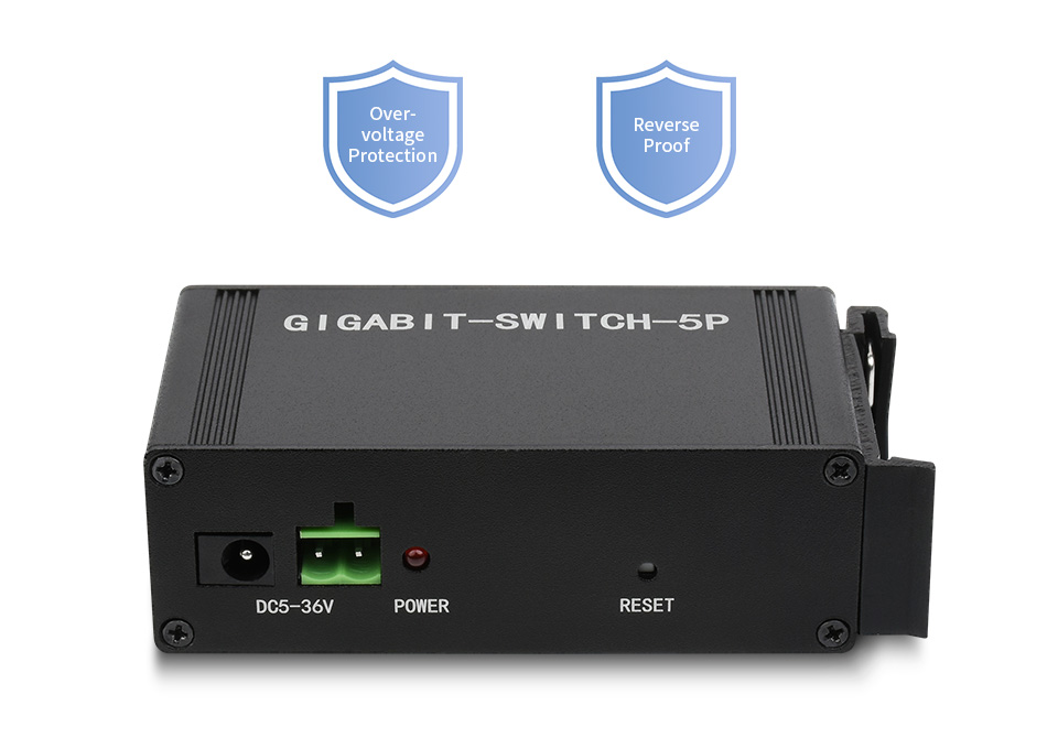 Gigabit-Switch-5P — схеми підключення живлення 5–36 В
