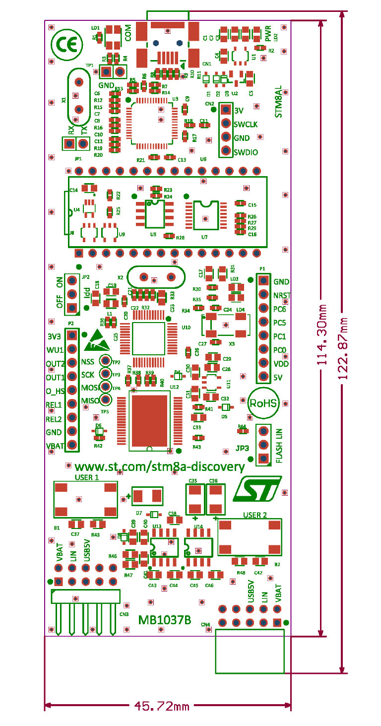 STM8A-DISCOVERY STM8AL — габарити