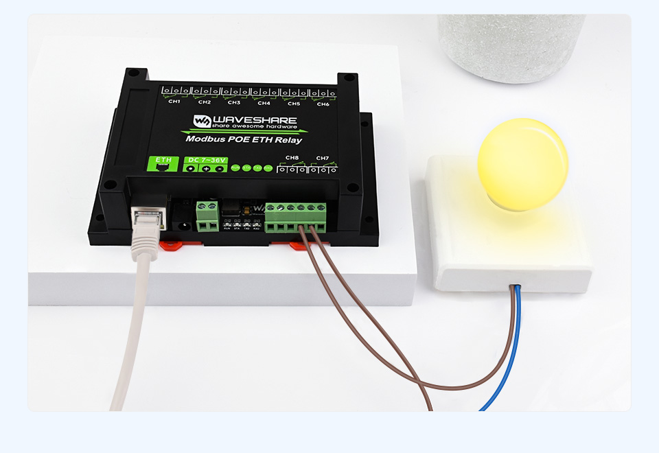 Схема роботи Waveshare Modbus POE ETH Relay через Modbus RTU/TCP