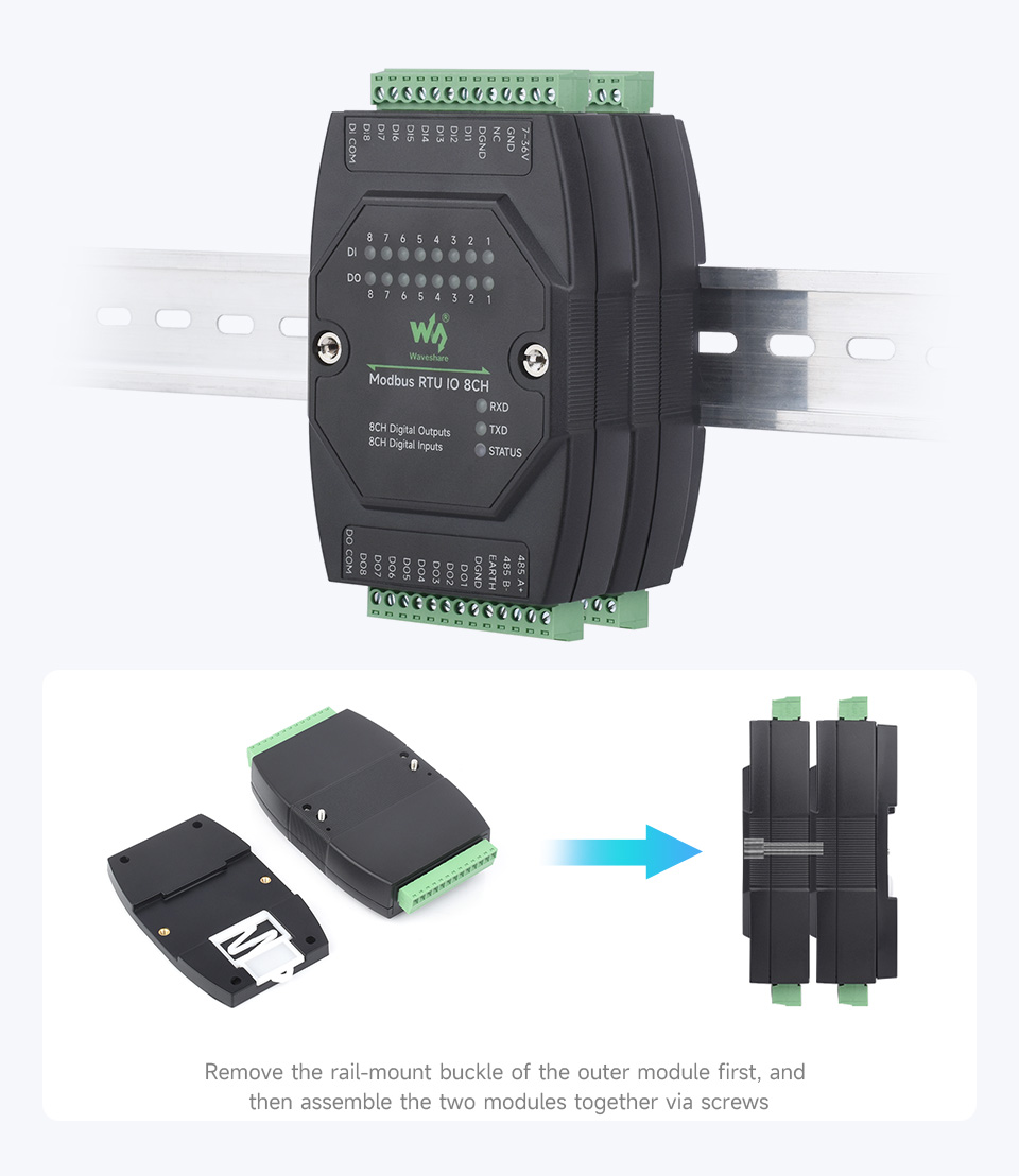 Конструкція корпусу та клем модуля Modbus RTU IO 8CH