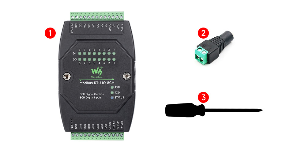Комплект поставки Waveshare Modbus RTU IO 8CH