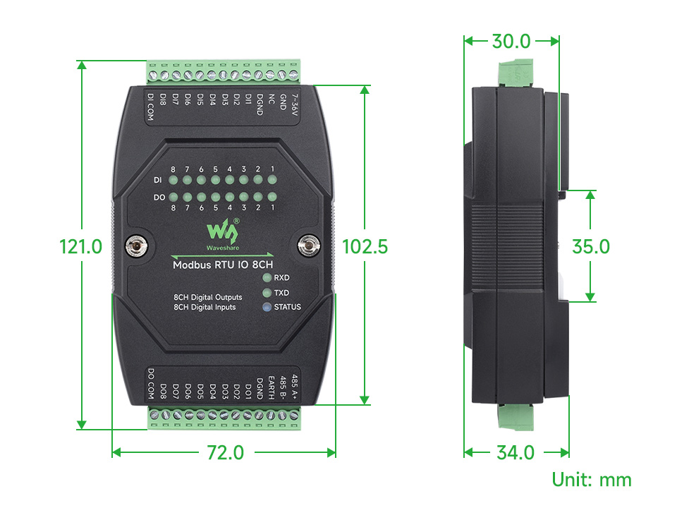 Габаритні розміри модуля Modbus RTU IO 8CH