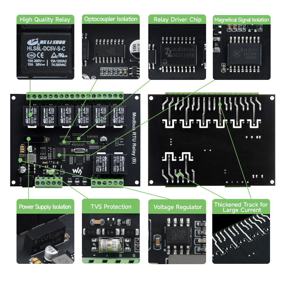 Елементи захисту на платі реле Modbus RTU (B)