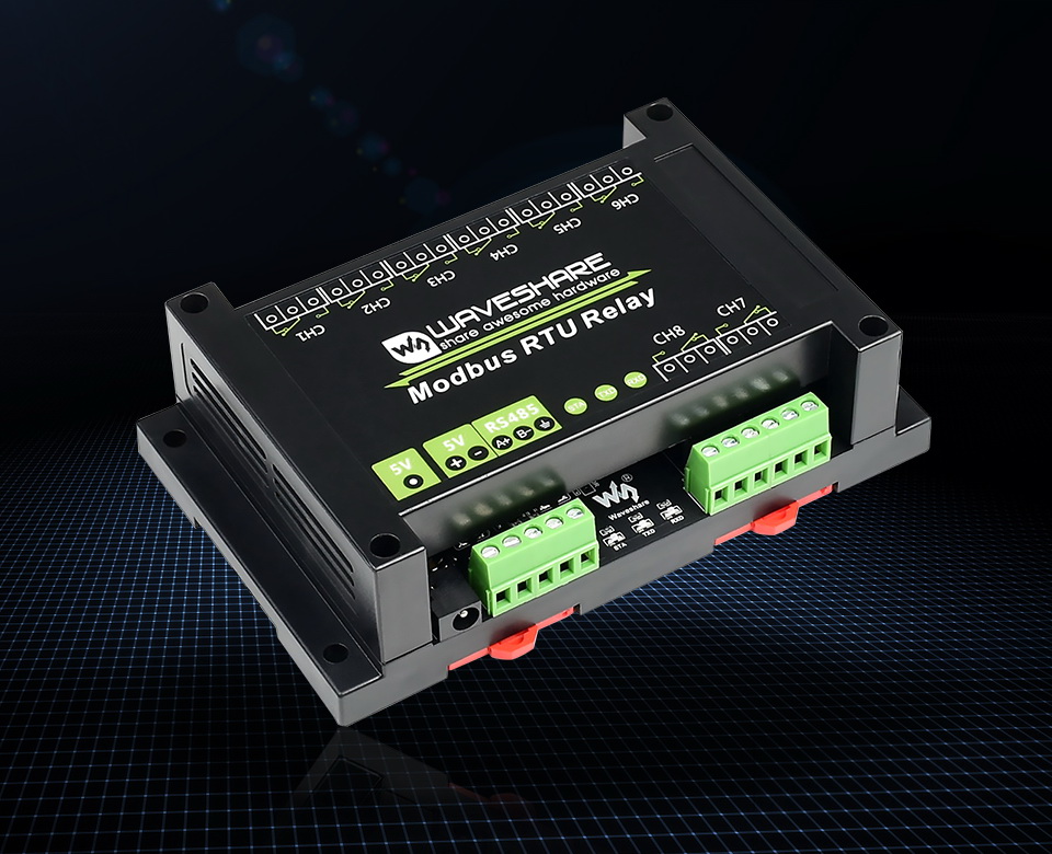 Waveshare Modbus RTU Relay 8-канальний релейний модуль вигляд зверху