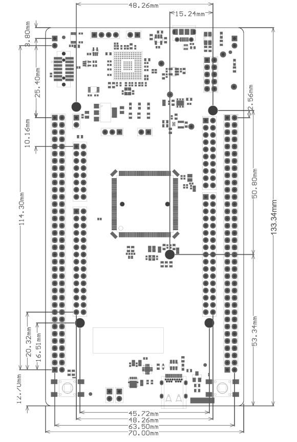 NUCLEO-U5A5ZJ-Q: креслення габаритів