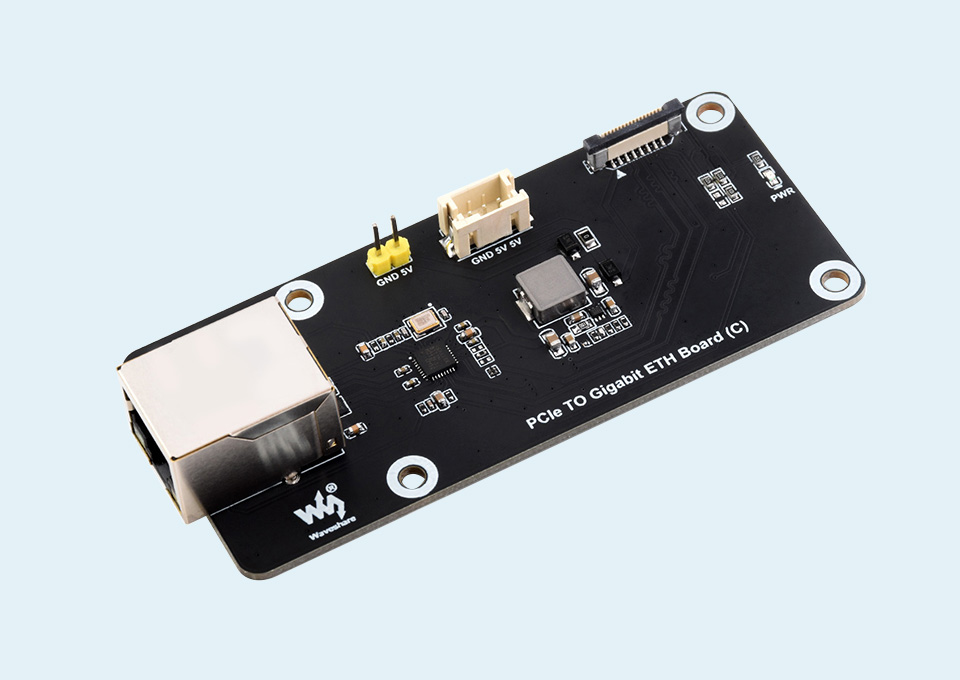 Waveshare PCIe TO Gigabit ETH Board (C) для Raspberry Pi 5 Адаптер Waveshare PCIe TO Gigabit ETH Board (C) підключений до Raspberry Pi 5