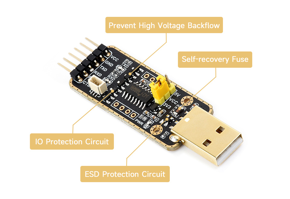 Захист живлення та IO в Pi UART Debugger Схеми захисту та елементи плати Waveshare Pi UART Debugger