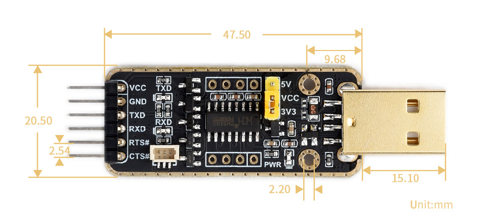 Розміри Waveshare Pi UART Debugger Габаритні розміри плати Waveshare Pi UART Debugger