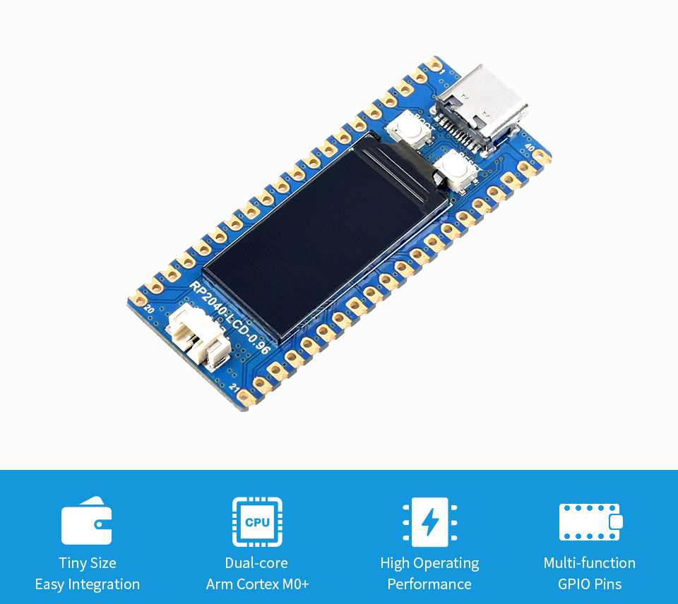 Плата Waveshare RP2040-LCD-0.96 Development Board, загальний вигляд