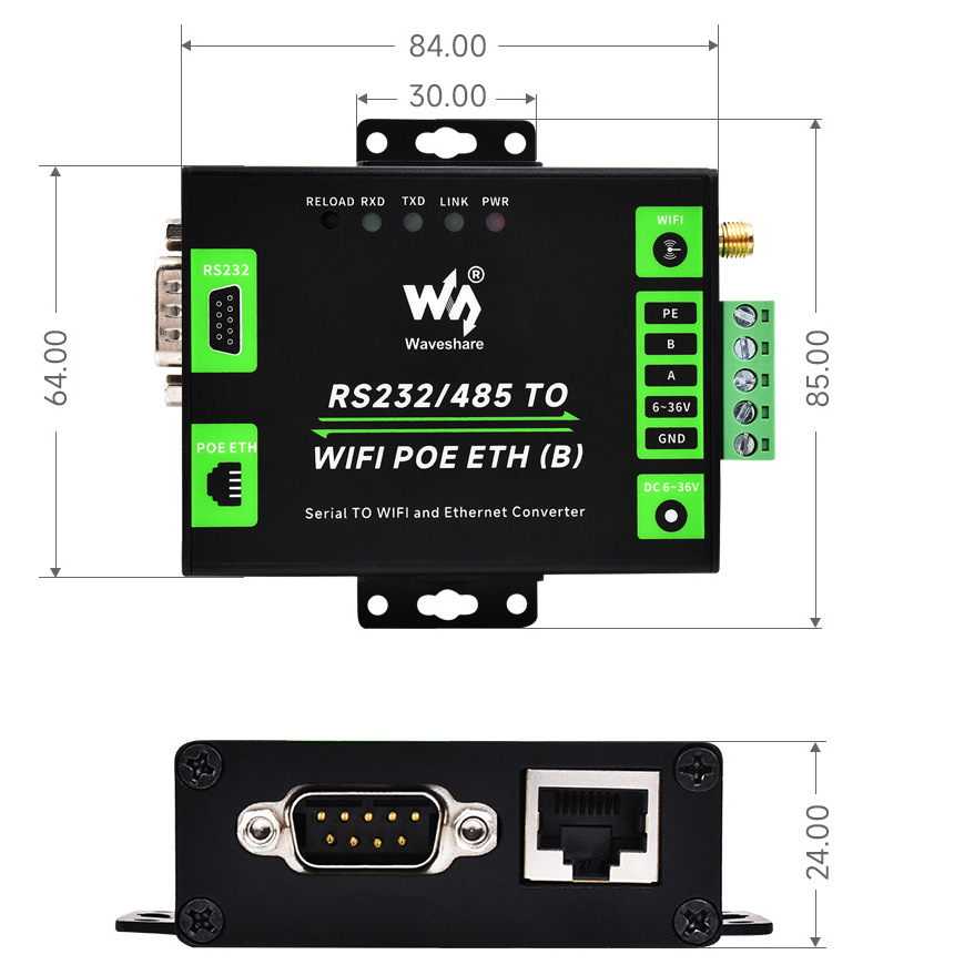 Габаритні розміри адаптера RS232/485 TO WIFI ETH (B)
