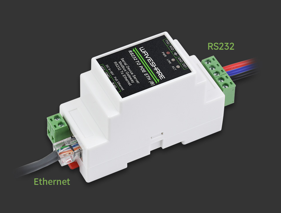 Waveshare RS232 TO ETH (B) промисловий адаптер RS232 до Ethernet