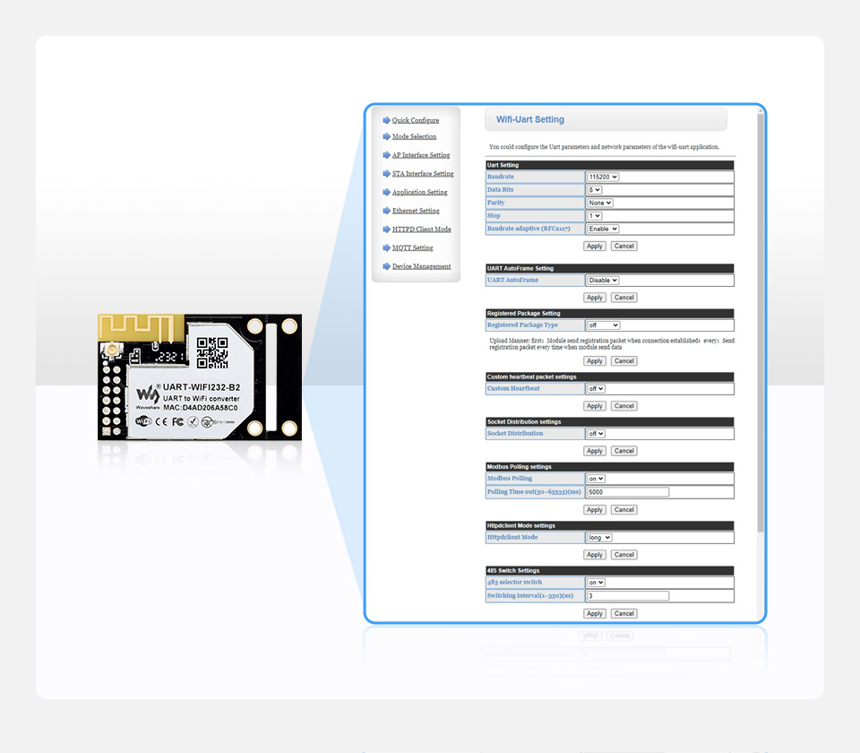 UART-WIFI232-B2, веб-конфігурація мережевих параметрів