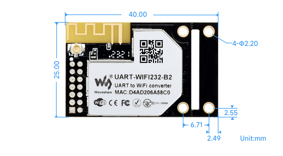 UART-WIFI232-B2, креслення габаритних розмірів