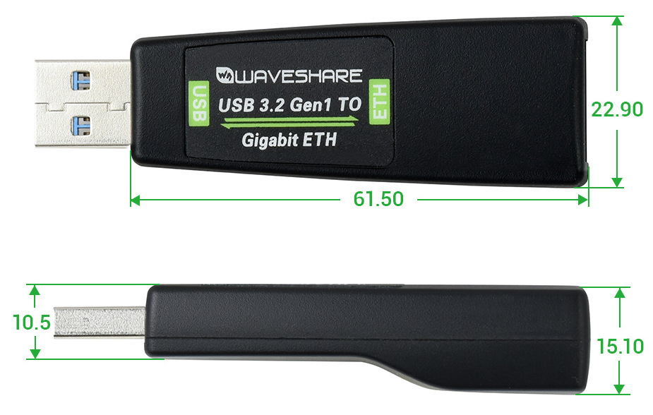 Габаритні розміри адаптера USB 3.2 Gen1 TO Gigabit ETH (20162) Габаритні розміри адаптера USB 3.2 Gen1 TO Gigabit ETH (20162)