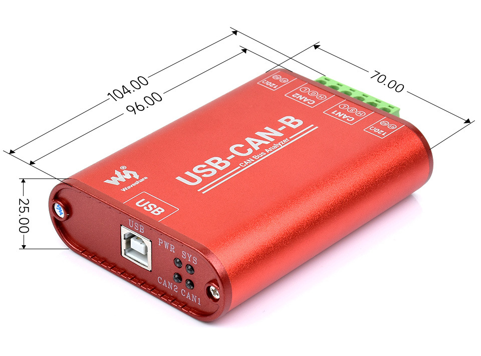 Габаритний кресленик адаптера Waveshare USB-CAN-B