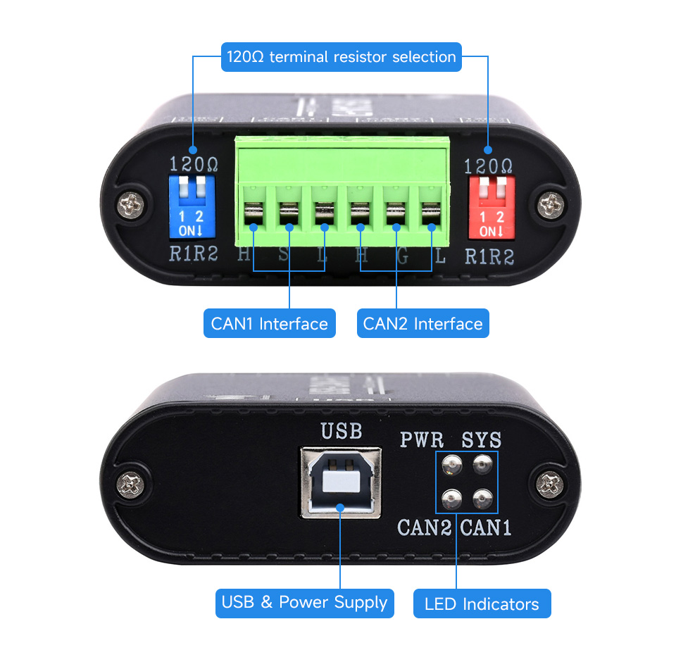 Інтерфейси та роз’єми адаптера USB-CAN-FD