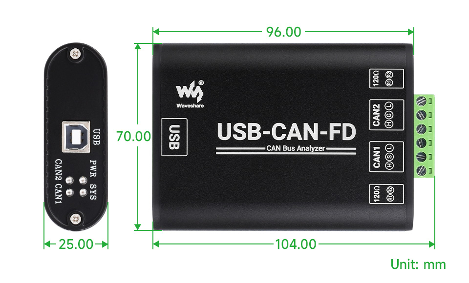 Габаритні розміри корпусу USB-CAN-FD