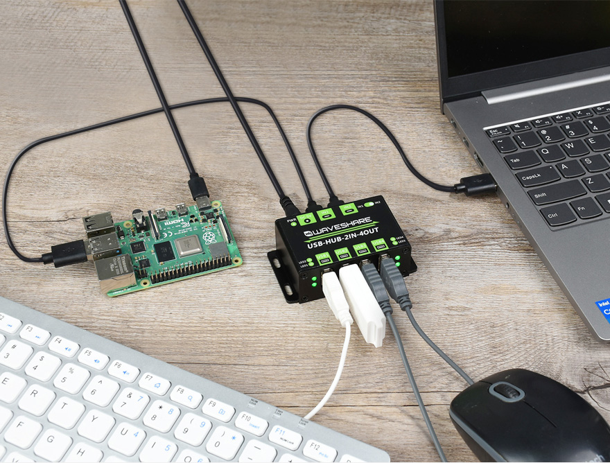 Спільне використання USB-периферії двома хостами Схема спільного використання USB-пристроїв між двома хостами через USB-HUB-2IN-4OUT