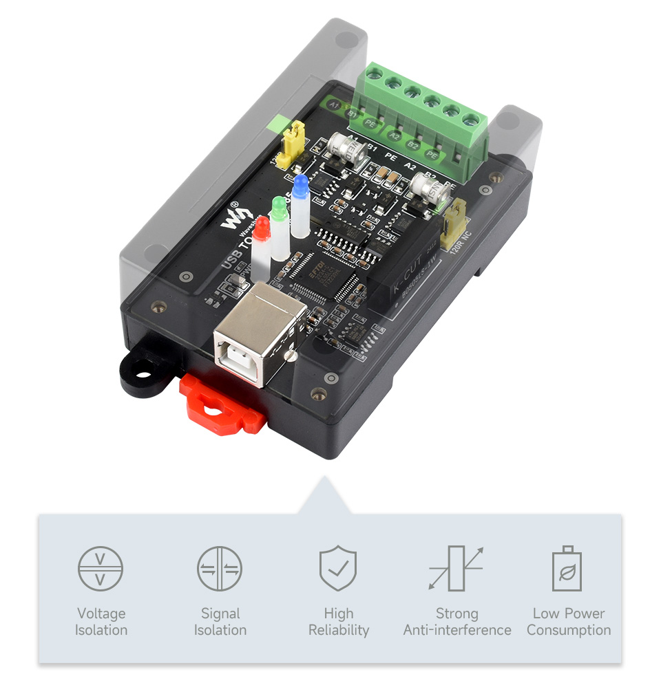 Схематичне зображення ізоляції живлення в адаптері USB TO 2CH RS485