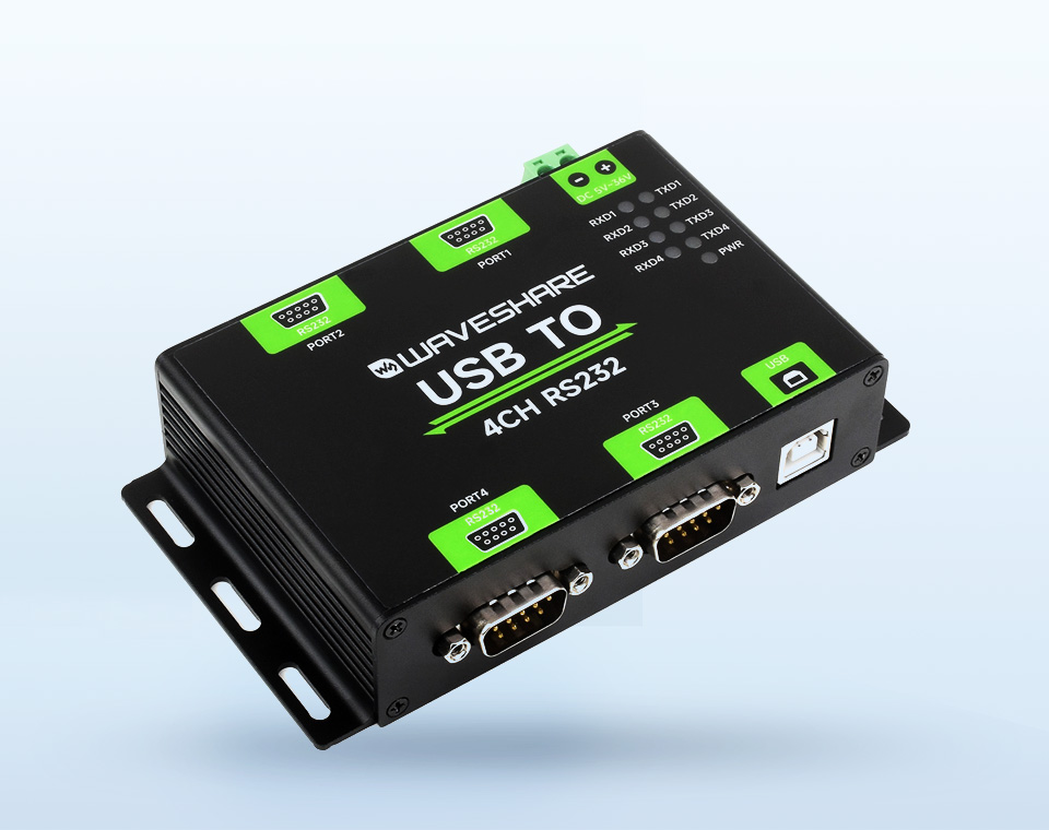 Адаптер Waveshare USB TO 4CH RS232, промисловий конвертер USB в 4x RS232 Адаптер Waveshare USB TO 4CH RS232 вид зверху