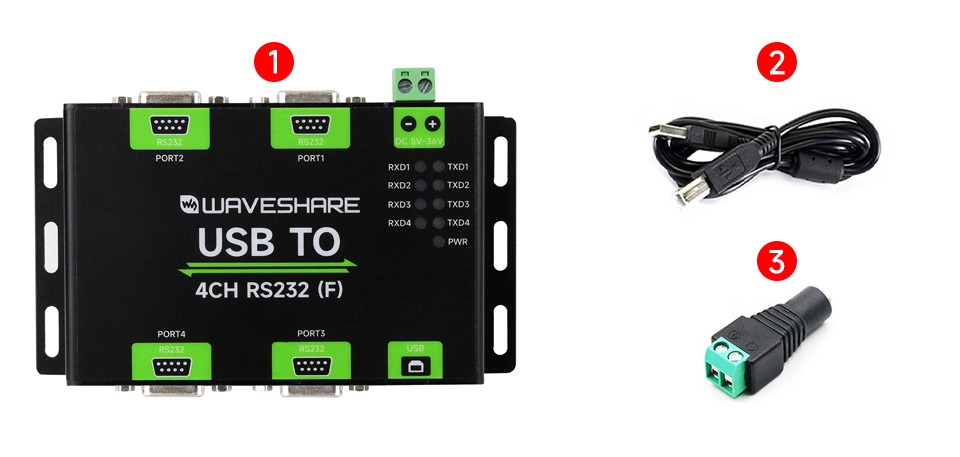 Комплект поставки Waveshare USB TO 4CH RS232
