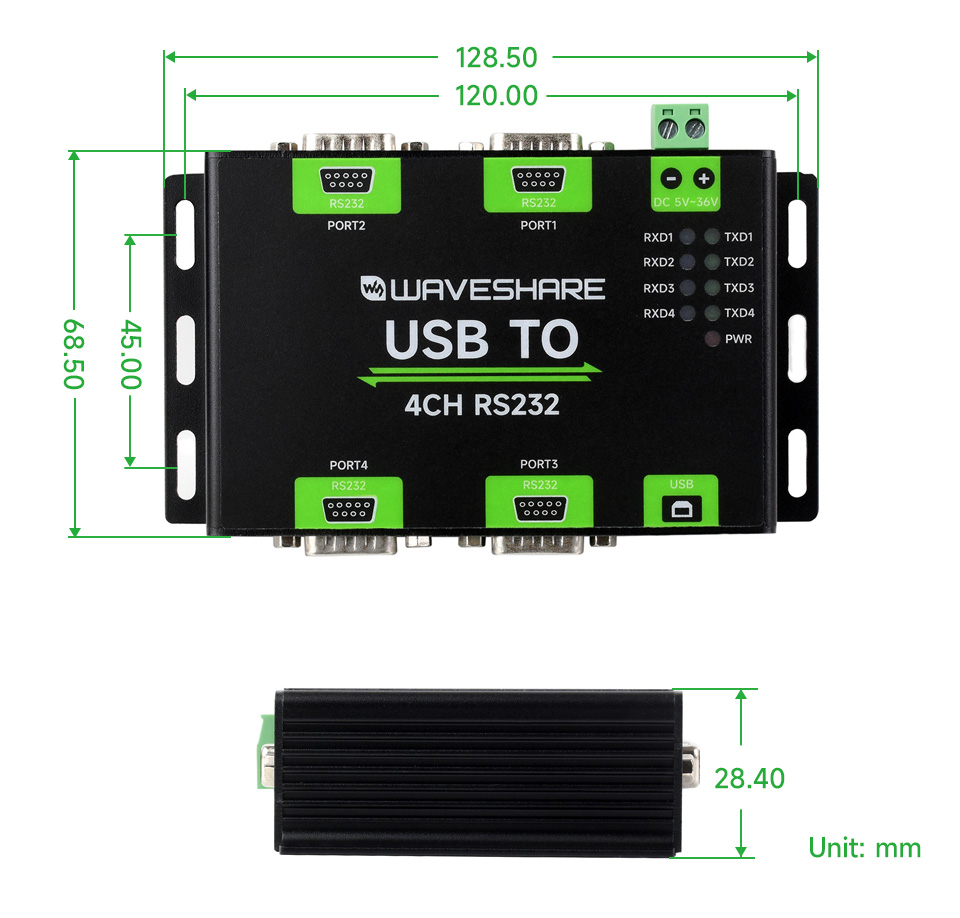 Габаритні розміри адаптера USB TO 4CH RS232